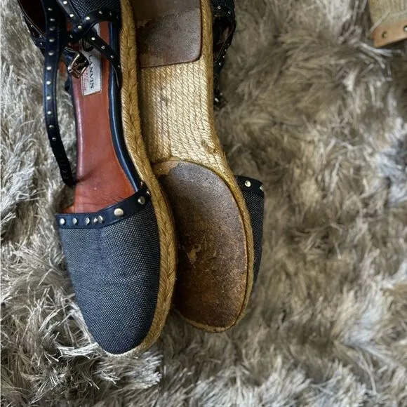 Lanvin flat espadrille denim wedge flats studded shoes strappy sandals jean