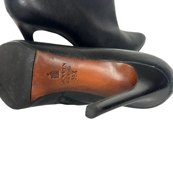 Lanvin Black Pointed Toe Leather Ankle Boots Side Zipper