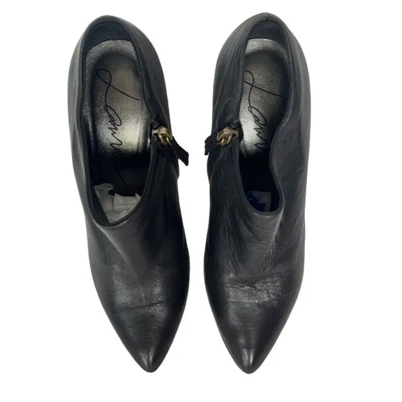 Lanvin Black Pointed Toe Leather Ankle Boots Side Zipper
