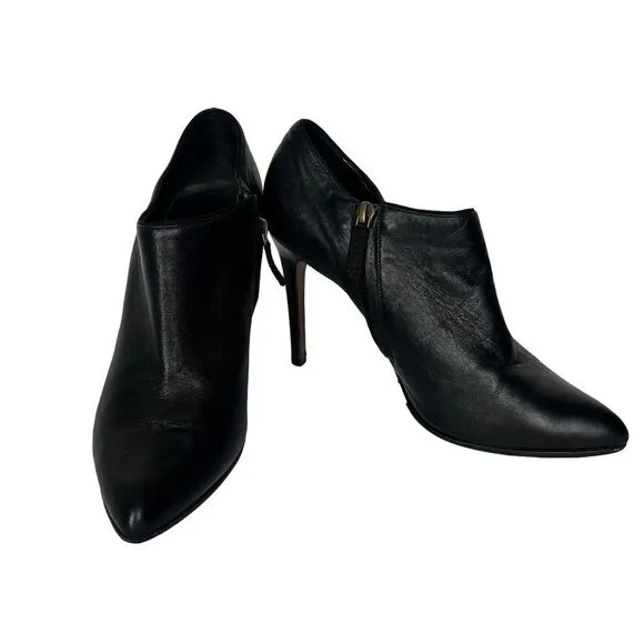 Lanvin Black Pointed Toe Leather Ankle Boots Side Zipper