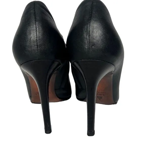 Lanvin Black Pointed Toe Leather Ankle Boots Side Zipper