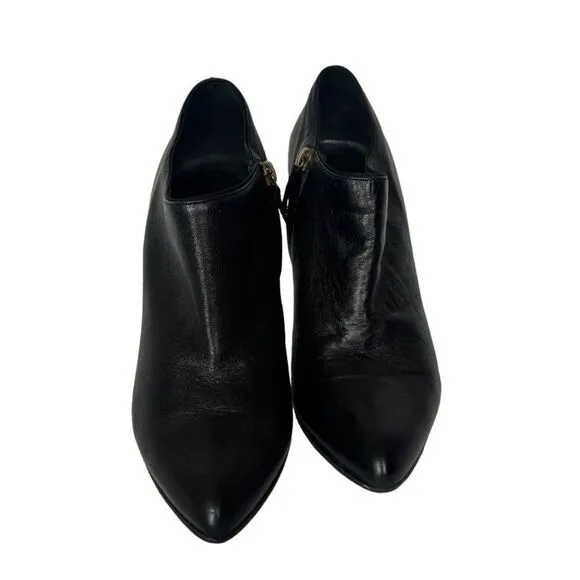Lanvin Black Pointed Toe Leather Ankle Boots Side Zipper