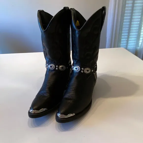 Laredo‎ LC3200 Youth Pointed Toe Leather Black Western Boots Size 4 D