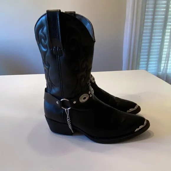 Laredo‎ LC3200 Youth Pointed Toe Leather Black Western Boots Size 4 D