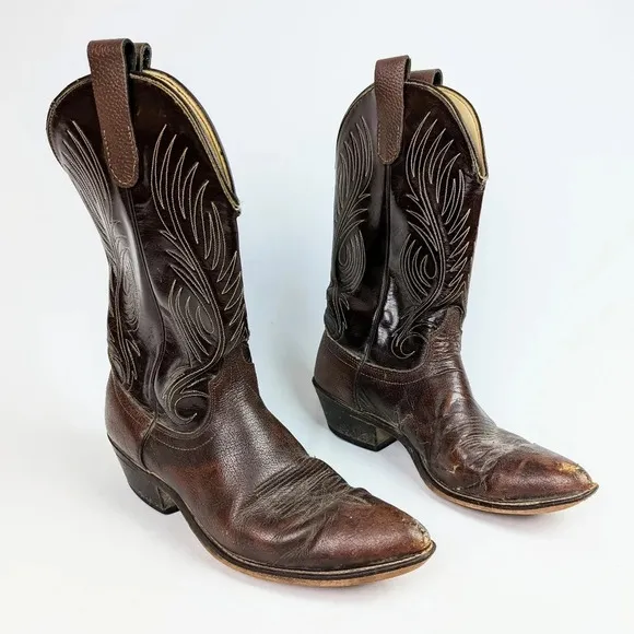 Laredo Vintage Mens 10 D Leather Western Cowboy Boots  Pointed Toe Embroidered