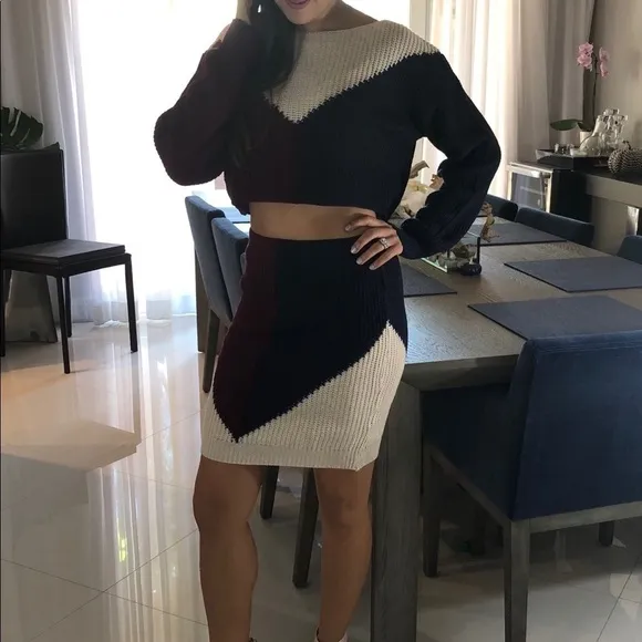 LAST 1 Tricolour Cropped Sweater W/ Matching Skirt