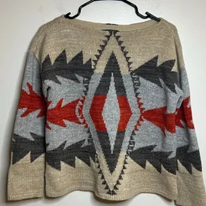 Lauren Ralph Lauren Chunky Aztec Southwestern Wool Linen sweater Size S