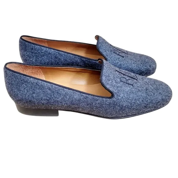 LAUREN RALPH LAUREN Signature Monogram Charcoal Smoking Loafer Loafers Flats NEW