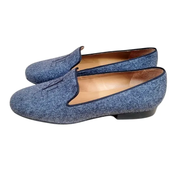 LAUREN RALPH LAUREN Signature Monogram Charcoal Smoking Loafer Loafers Flats NEW