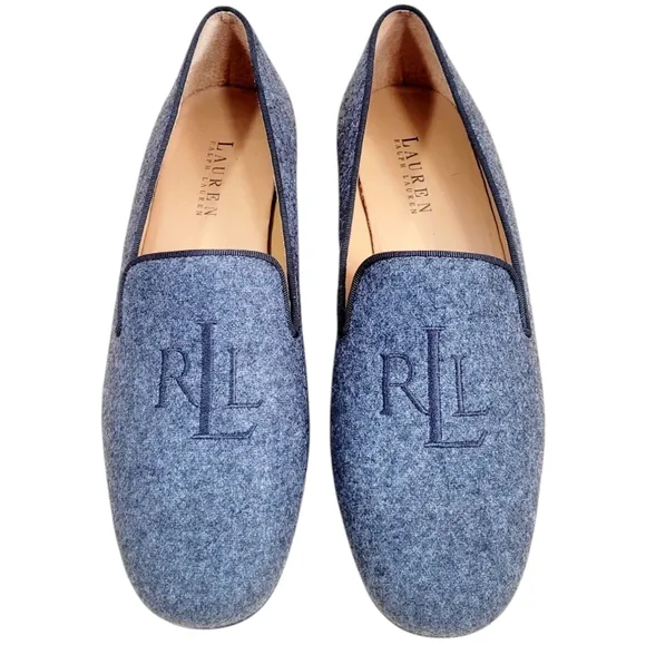 LAUREN RALPH LAUREN Signature Monogram Charcoal Smoking Loafer Loafers Flats NEW