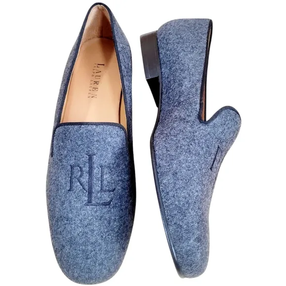 LAUREN RALPH LAUREN Signature Monogram Charcoal Smoking Loafer Loafers Flats NEW