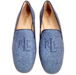 LAUREN RALPH LAUREN Signature Monogram Charcoal Smoking Loafer Loafers Flats NEW