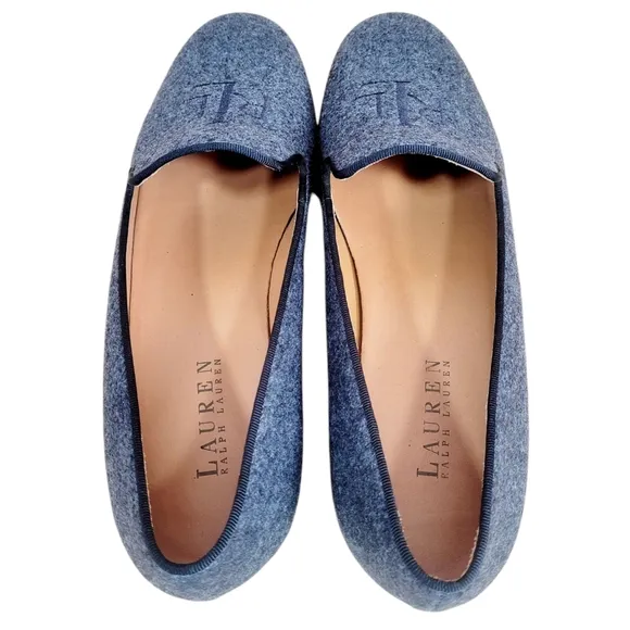 LAUREN RALPH LAUREN Signature Monogram Charcoal Smoking Loafer Loafers Flats NEW