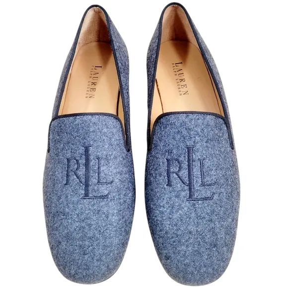 LAUREN RALPH LAUREN Signature Monogram Charcoal Smoking Loafer Loafers Flats NEW