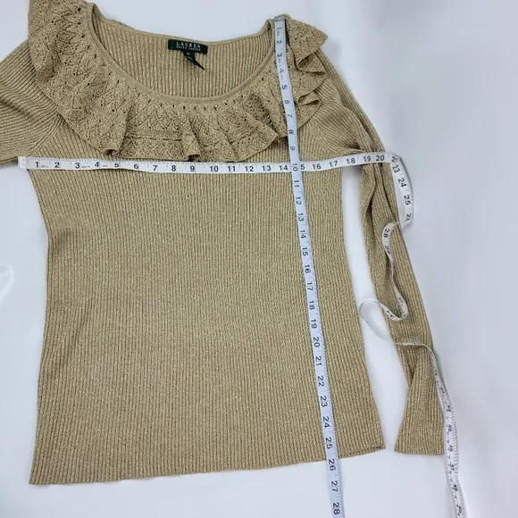 Lauren Ralph Lauren Silk Gold Metalic Ruffle Top Sz XL