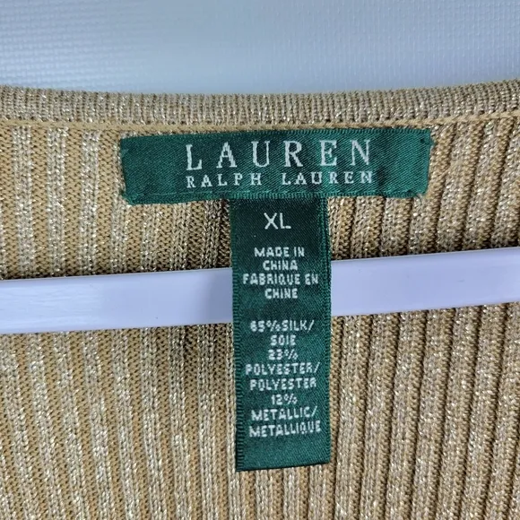 Lauren Ralph Lauren Silk Gold Metalic Ruffle Top Sz XL