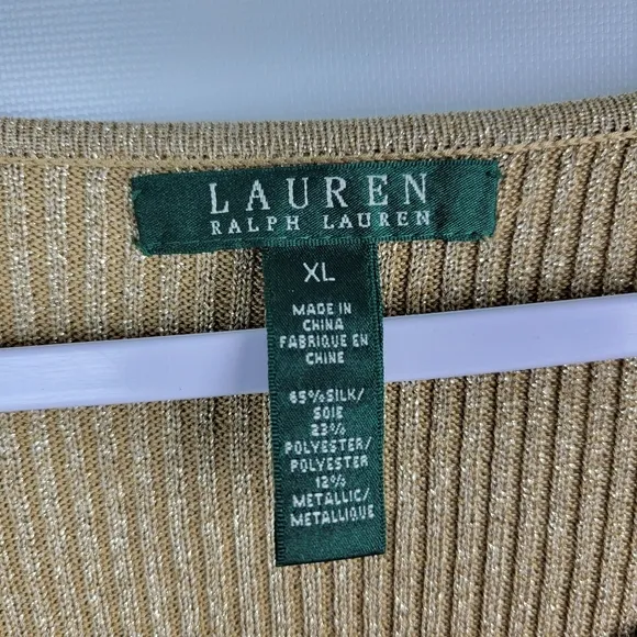 Lauren Ralph Lauren Silk Gold Metalic Ruffle Top Sz XL