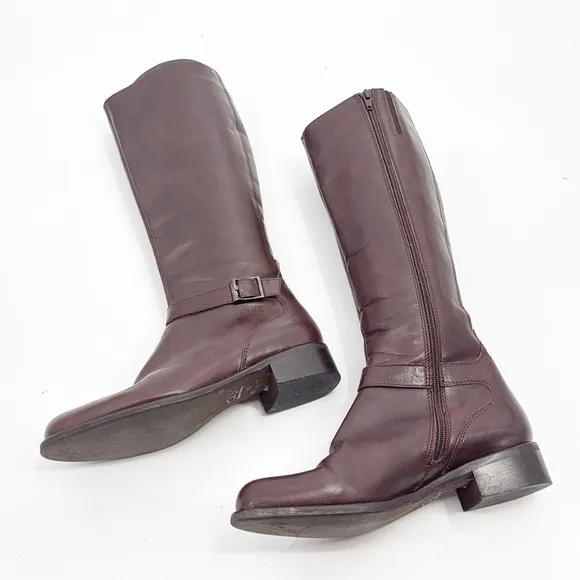 Lavorazione Artigiana Leather Riding Boots Size 7.5 Brown side Buckle