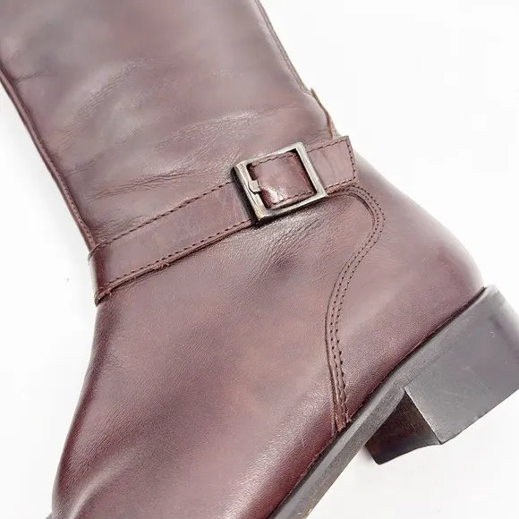 Lavorazione Artigiana Leather Riding Boots Size 7.5 Brown side Buckle