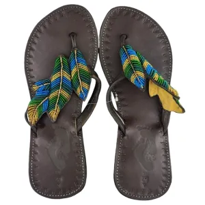 Leaf Beaded Leather Sandals from Kenya