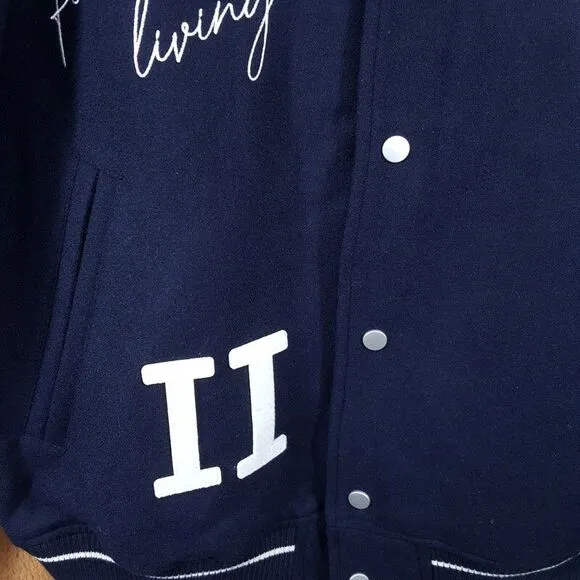 LES DEUX Varsity Jacket Mens XL Navy Snap Button Wool Basketball Sneakers $439