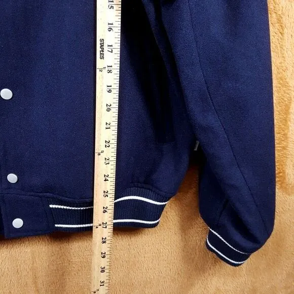 LES DEUX Varsity Jacket Mens XL Navy Snap Button Wool Basketball Sneakers $439