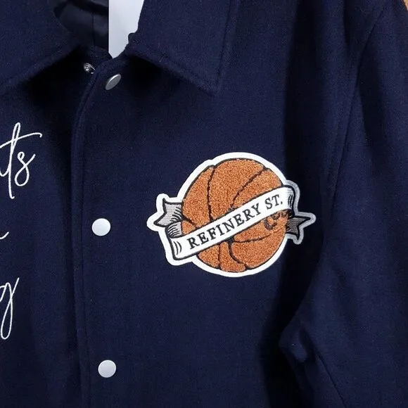 LES DEUX Varsity Jacket Mens XL Navy Snap Button Wool Basketball Sneakers $439