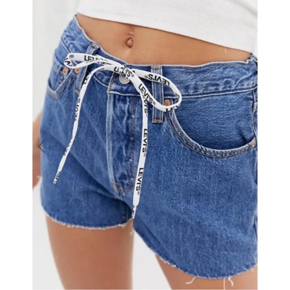 Levis 501 Logo Drawstring Denim Button-fly Shorts