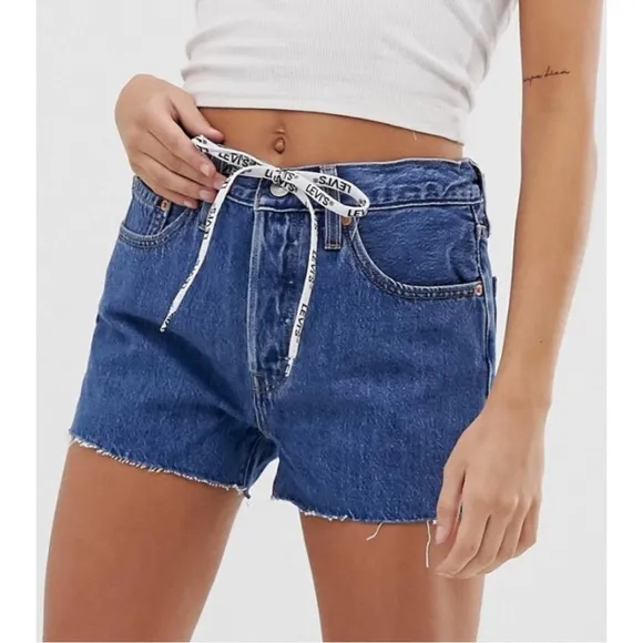 Levis 501 Logo Drawstring Denim Button-fly Shorts