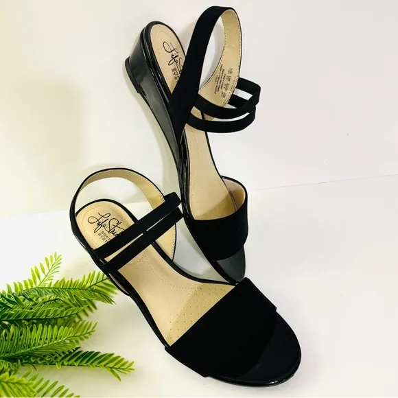 LifeStride Wedge Gorgeous Black Sandals Sz 7.5 NWT