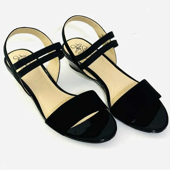 LifeStride Wedge Gorgeous Black Sandals Sz 7.5 NWT