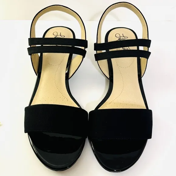 LifeStride Wedge Gorgeous Black Sandals Sz 7.5 NWT