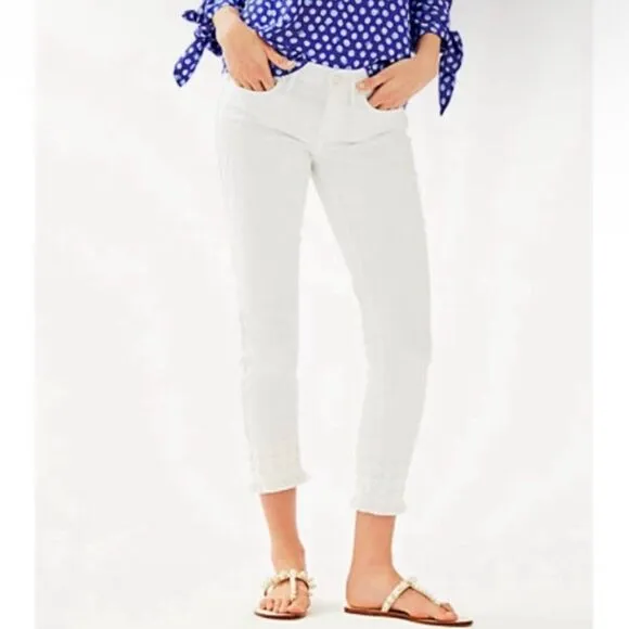 Lilly Pulitzer Jeans White South Ocean LaceTrim Crop 2 NWOT