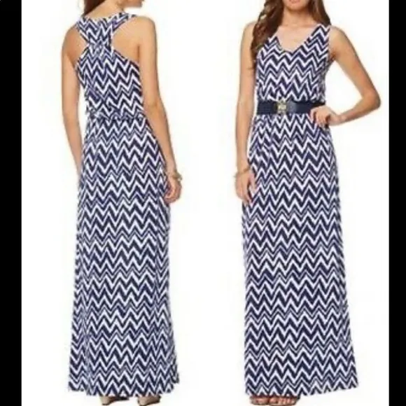 Lilly Pulitzer Mills Racerback Max Dress in Navy &amp; White Chevron Print Size XS