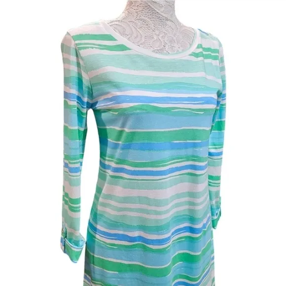 Lilly Pulitzer Striped Dress Sz Small Green and Blue Coastal Preppy Vacation