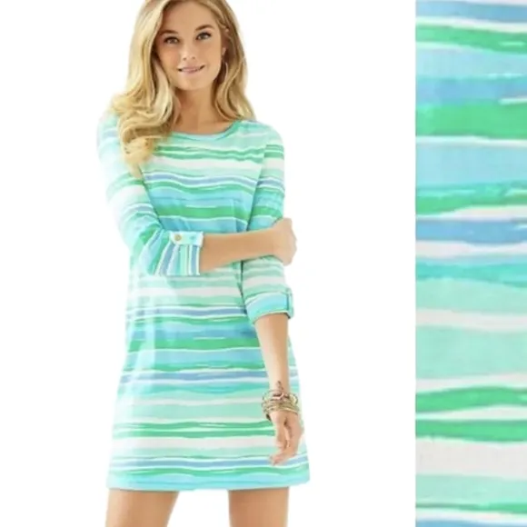 Lilly Pulitzer Striped Dress Sz Small Green and Blue Coastal Preppy Vacation
