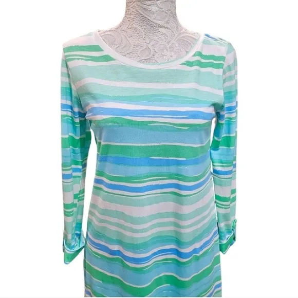 Lilly Pulitzer Striped Dress Sz Small Green and Blue Coastal Preppy Vacation
