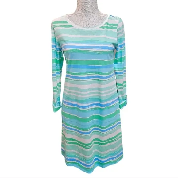 Lilly Pulitzer Striped Dress Sz Small Green and Blue Coastal Preppy Vacation