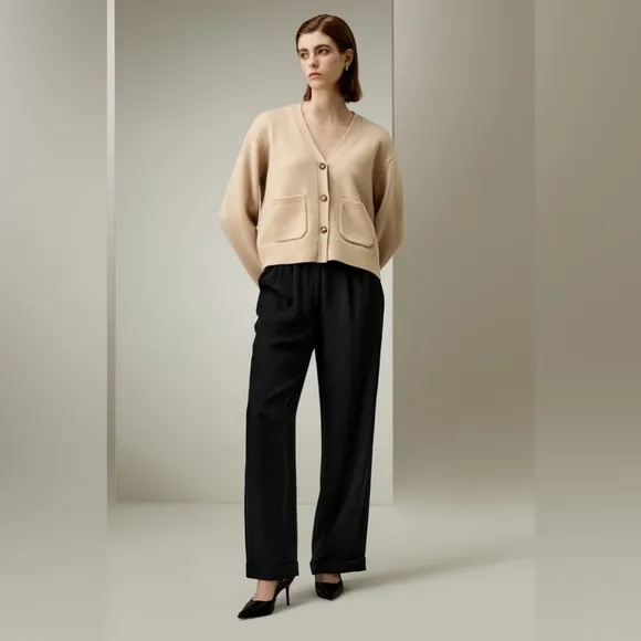Lillysilk Cropped Wool-Cashmere Blend Cardigan NWT Small
