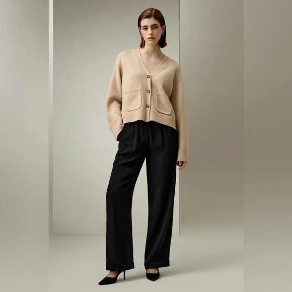 Lillysilk Cropped Wool-Cashmere Blend Cardigan NWT Small