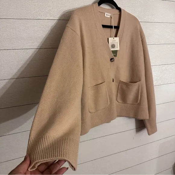 Lillysilk Cropped Wool-Cashmere Blend Cardigan NWT Small