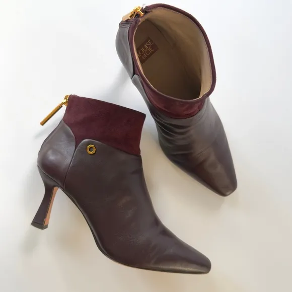 Louise et Cie Lydie Ankle Boots in Burgundy Wine Leather &amp; Suede Size 6