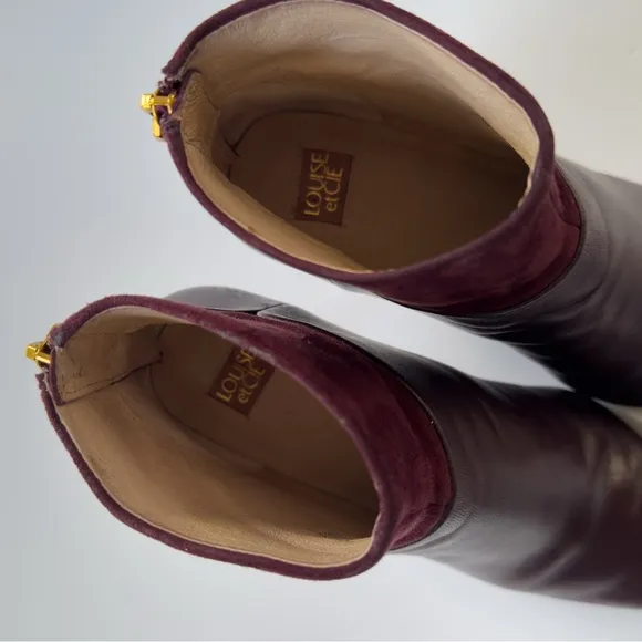 Louise et Cie Lydie Ankle Boots in Burgundy Wine Leather &amp; Suede Size 6