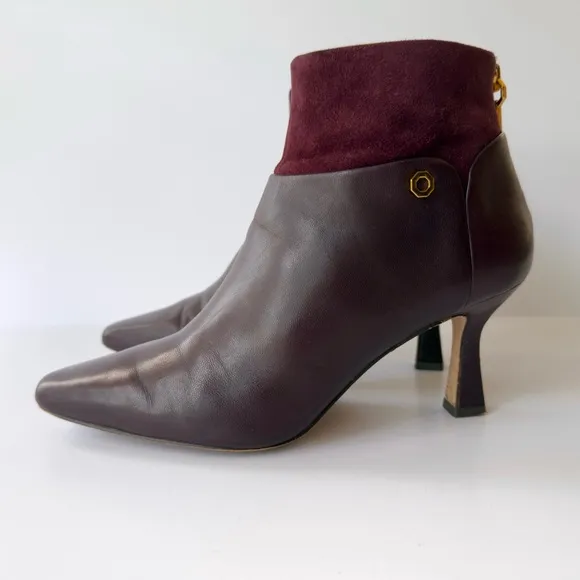Louise et Cie Lydie Ankle Boots in Burgundy Wine Leather &amp; Suede Size 6