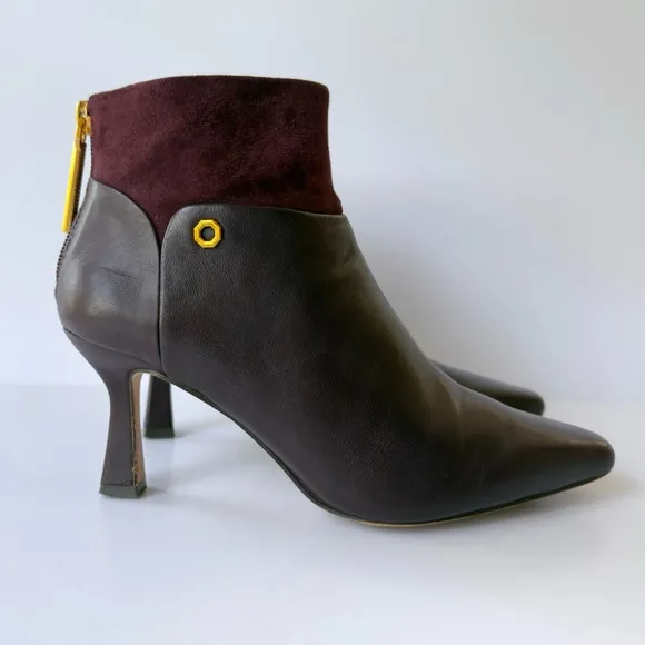 Louise et Cie Lydie Ankle Boots in Burgundy Wine Leather &amp; Suede Size 6