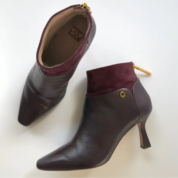 Louise et Cie Lydie Ankle Boots in Burgundy Wine Leather &amp; Suede Size 6