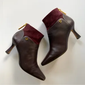 Louise et Cie Lydie Ankle Boots in Burgundy Wine Leather &amp; Suede Size 6