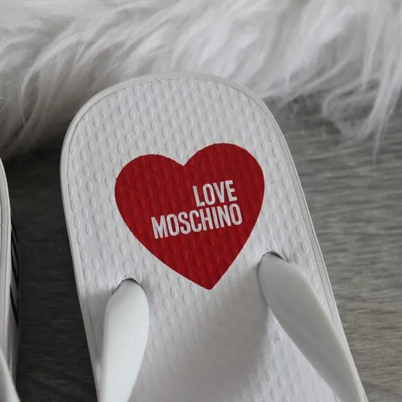 Love Moschino Eva Red Heart Logo White Platform Flip-Flop Thong Sandal