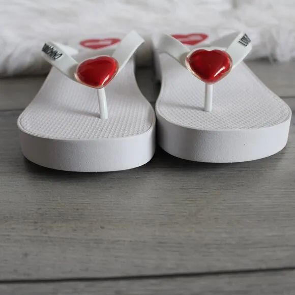 Love Moschino Eva Red Heart Logo White Platform Flip-Flop Thong Sandal