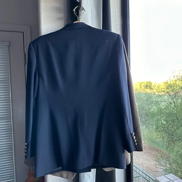 LRL CLASSIC RALPH LAUREN WOOL NAVY GOLD vintage BLAZER size 10 Petite